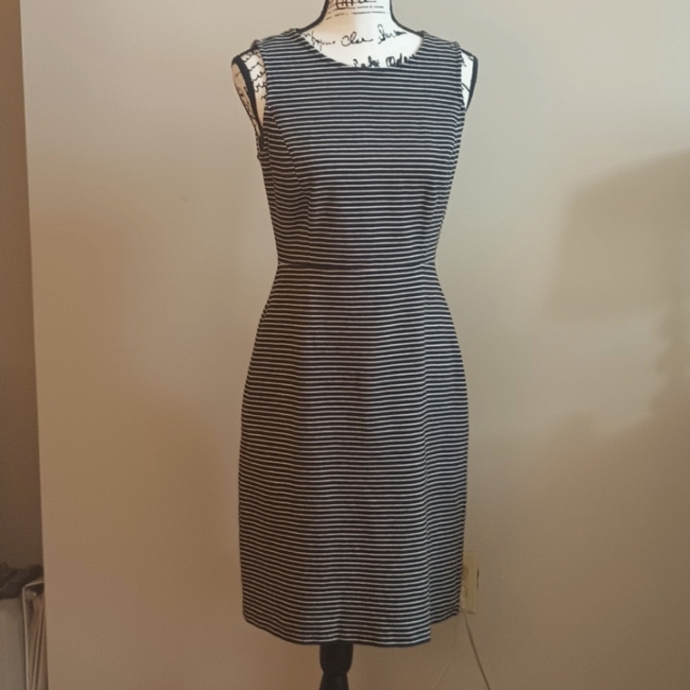 Talbot's Black & White Striped Dress With Defined Waist